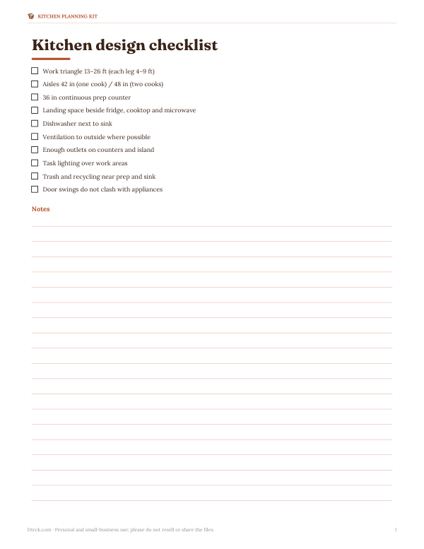 Preview of Printable Kitchen Design Checklist