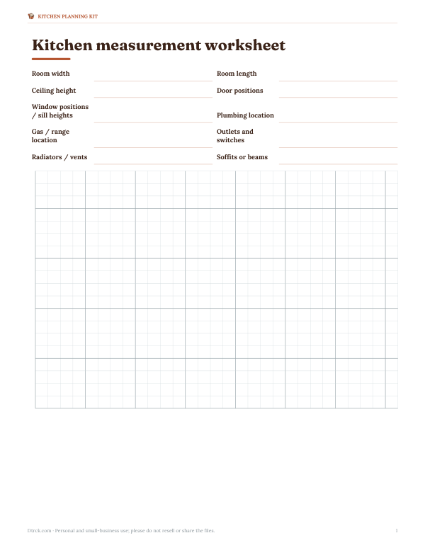 Preview of Printable Kitchen Measurement Worksheet